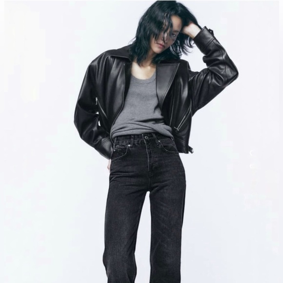 Zara  cropped genuine leather jacket LIMITED EDITION - Picture 1 of 12